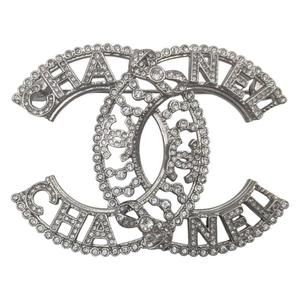 CHANEL Rhinestone Coco Mark Brooch A22B CC Silver Costume for Women and Men